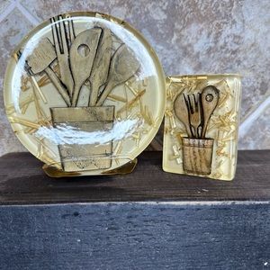 Vintage Lucite Napkin and Spoon Holder Set
